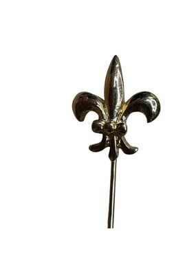 Vintage Gold Tone Fleur De Lis Stick Pin Brooch Hat Lapel Estate 2.25"